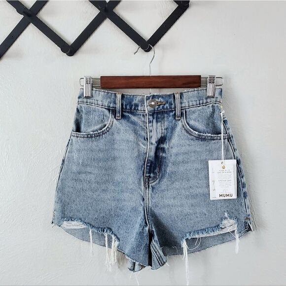 Show Me Your MuMu Tuscon High Rise Distressed Jean Shorts Size 24 NWT - Picture 9 of 13